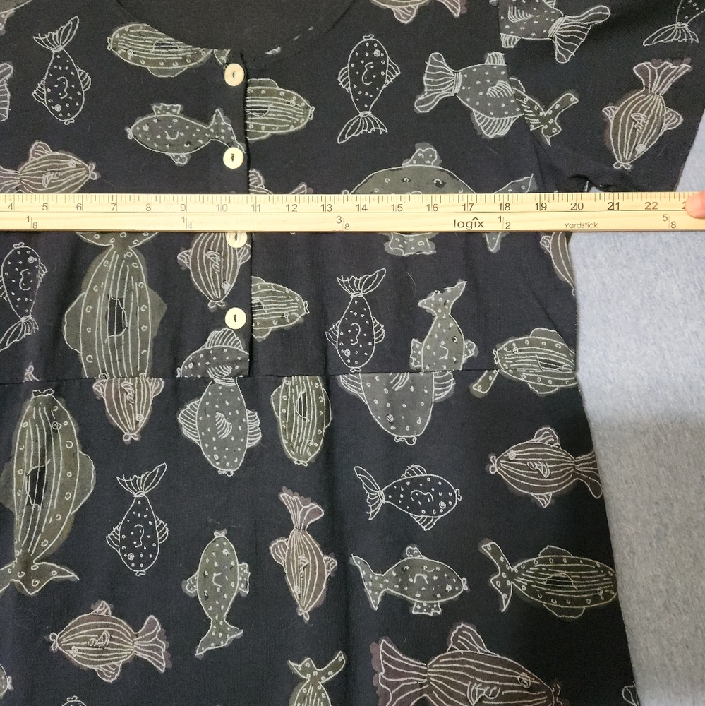 Fresh Produce Navy Blue Mini Dress with White Fish Print - Picture 2 of 4